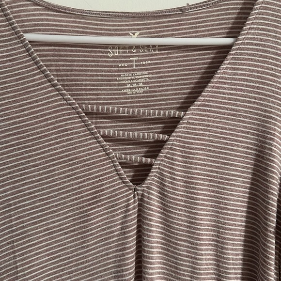 American Eagle Soft & Sexy Stripped Pink Shirt with Flared Sleeves - Picture 2 of 7